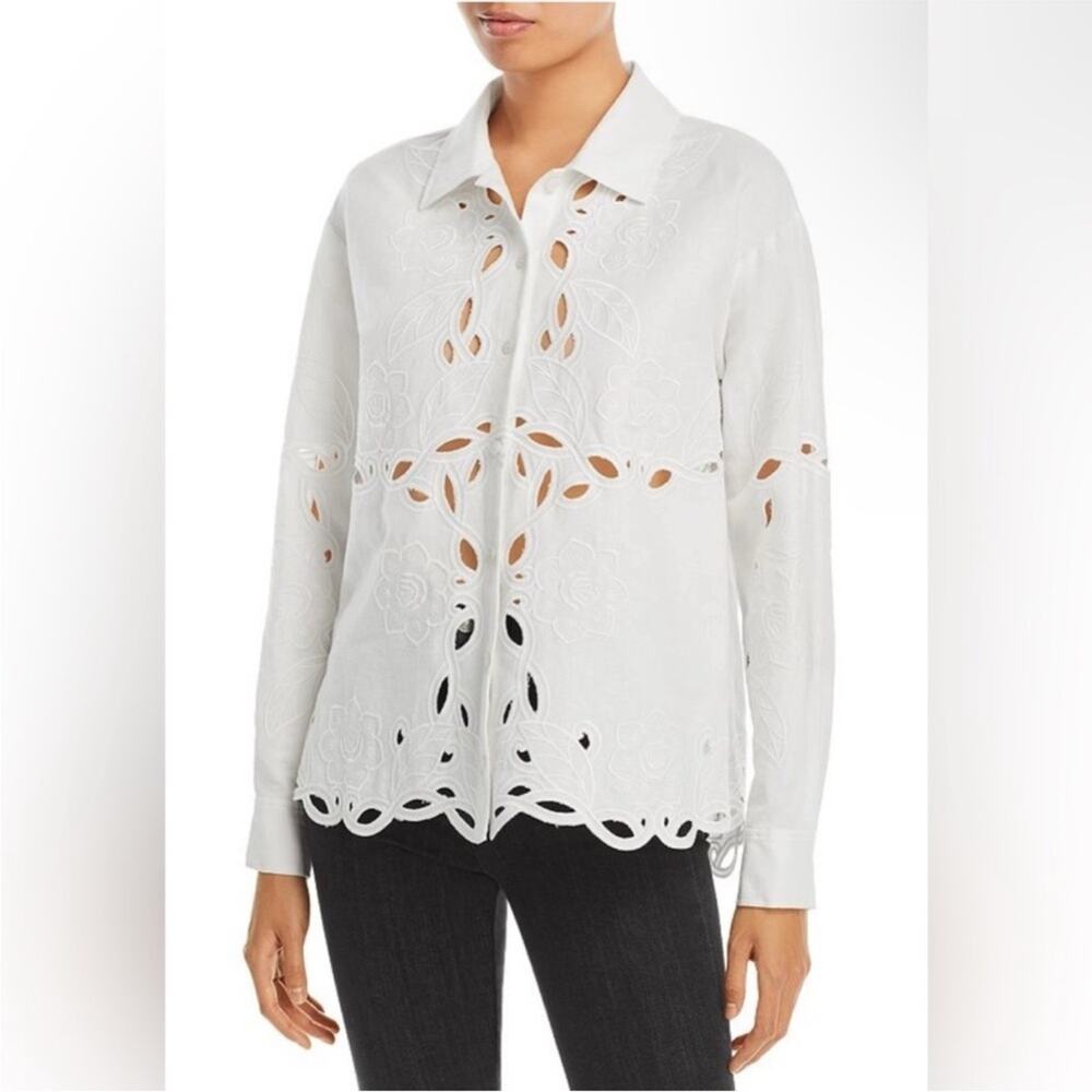 Derek Lam 10 Crosby Brielle White Linen Open Embroidered Eyelet Blouse 4